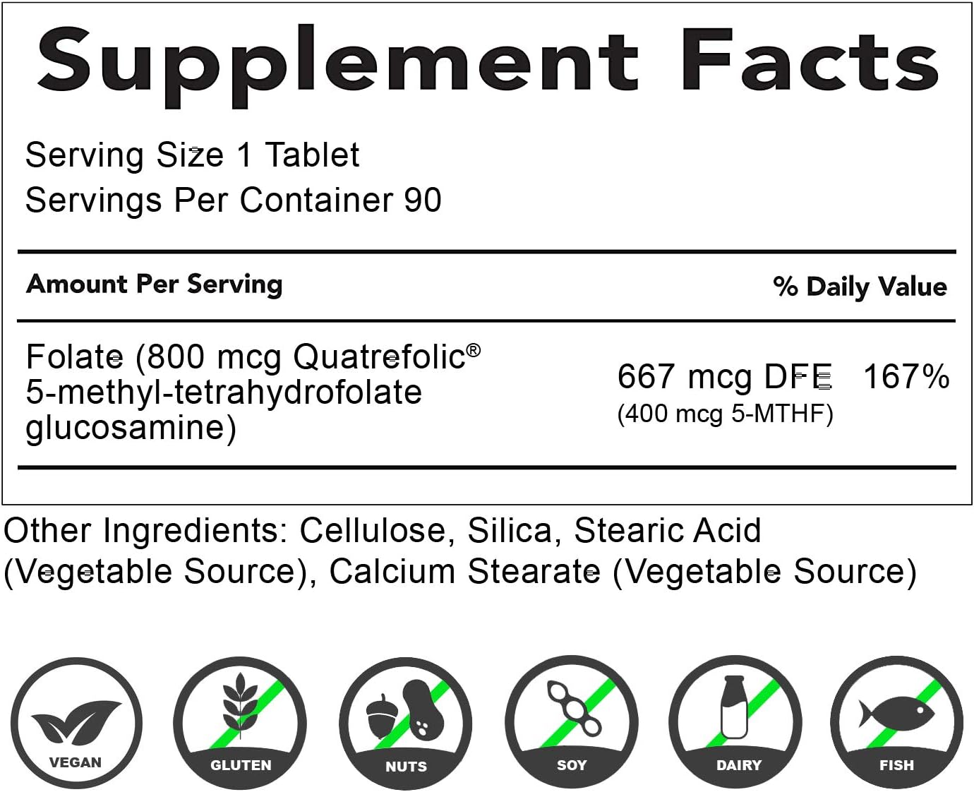 Folate 400 mcg 5-MTHF (667 mcg DFE) Methylfolate