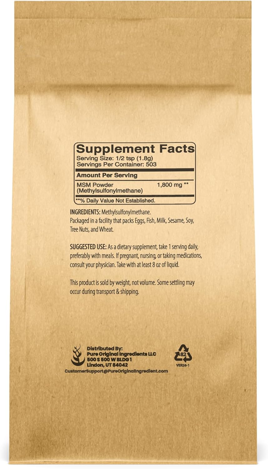 MSM (Metilsulfonilmetano) en Polvo Puro - 2 Libras (907 g) - Suplemento de Azufre Natural