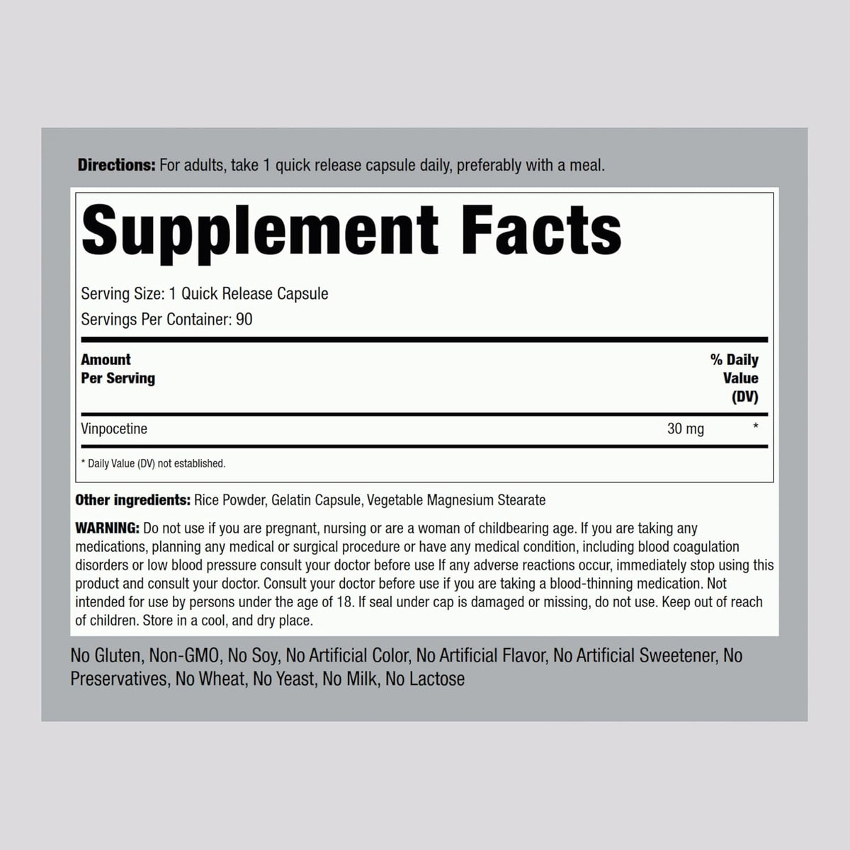 Piping Rock Vinpocetina 30 mg | 90 Cápsulas – Alta potencia: cada cápsula contiene 30 mg de vinpocetina, una dosis – Image 2