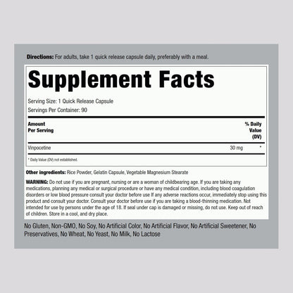 Piping Rock Vinpocetina 30 mg | 90 Cápsulas – Alta potencia: cada cápsula contiene 30 mg de vinpocetina, una dosis – Image 2