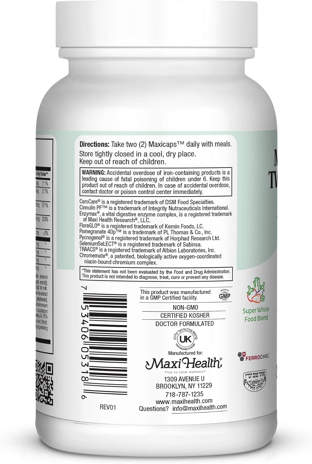 Maxi Health Multivitaminas para Hombres y Mujeres – Complejo Multivitamínico Diario – Vegano y Kosher – 180 Cápsulas