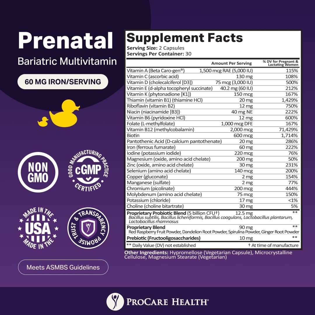 ProCare Health Vitaminas Prenatales Bariátricas con Hierro (60 Cápsulas)