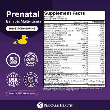 ProCare Health Vitaminas Prenatales Bariátricas con Hierro (60 Cápsulas) – Image 3