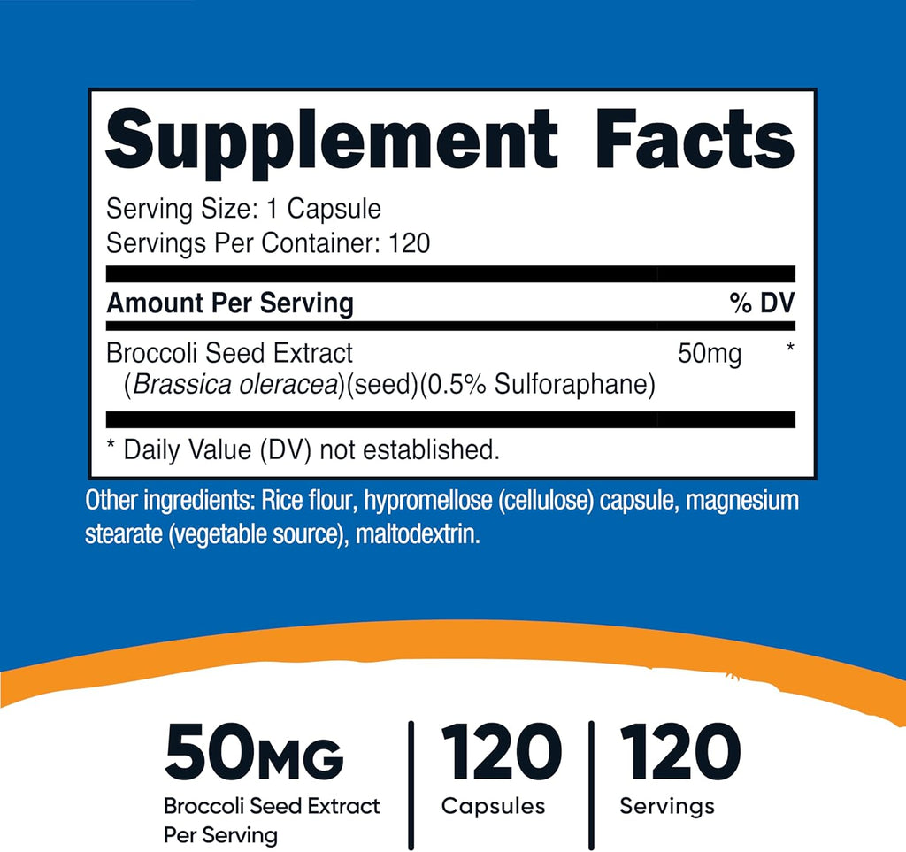 Nutricost Sulforaphane Glucosinolate (SGS) - 120 Cápsulas - 50 mg de Extracto de Semilla de Brócoli por Dosis