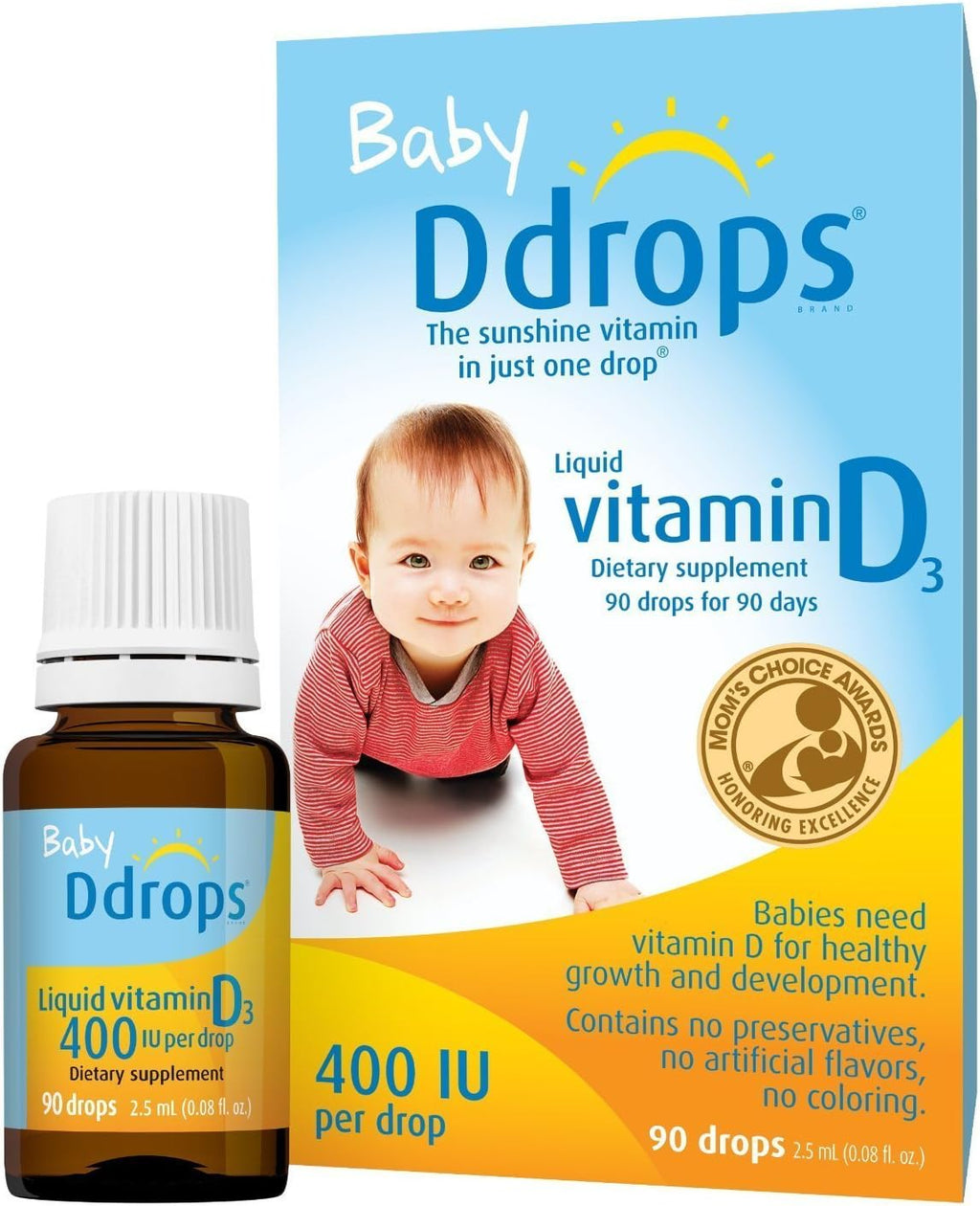 Ddrops Gotas de Vitamina D3 400 UI para Bebés, Pack de 2