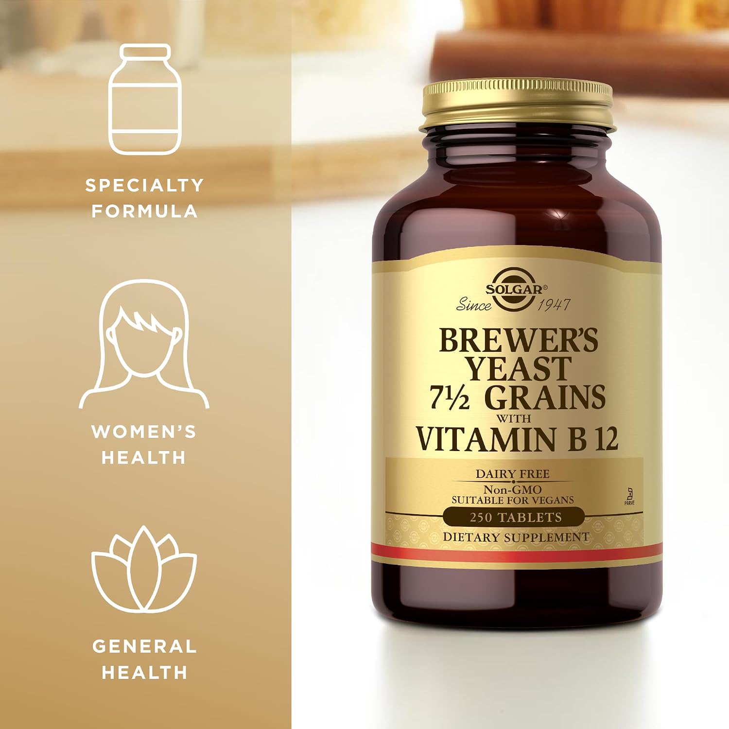 Solgar Levadura de Cerveza 7 ½ Granos con Vitamina B12 - 250 tabletas (Pack de 3)