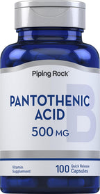 Piping Rock Ácido Pantoténico 500 mg | 100 Cápsulas | como D-Pantotenato Cálcico | Sin OGM, Sin Gluten