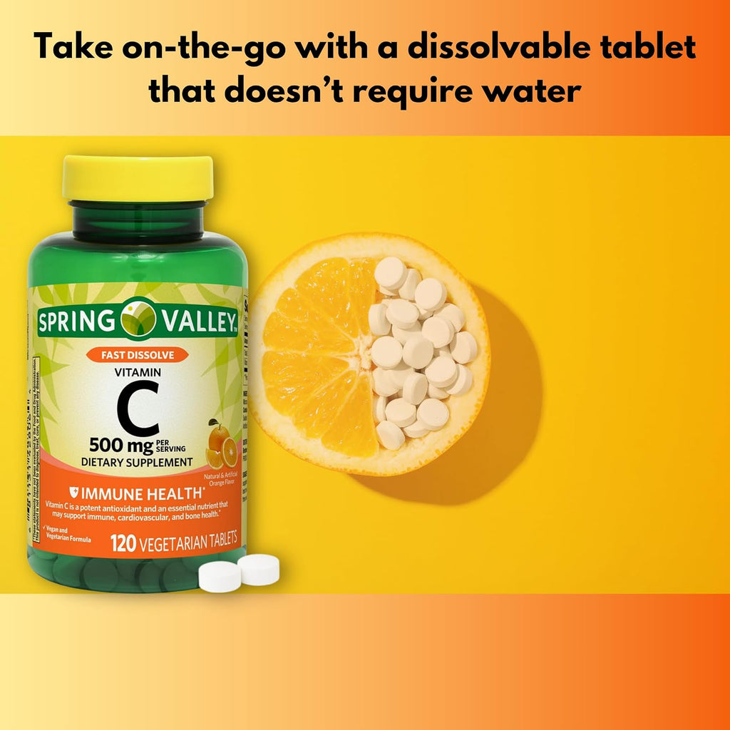 Vitamina C Sabor Naranja 500 mg - Disolución Rápida, 120 Comprimidos