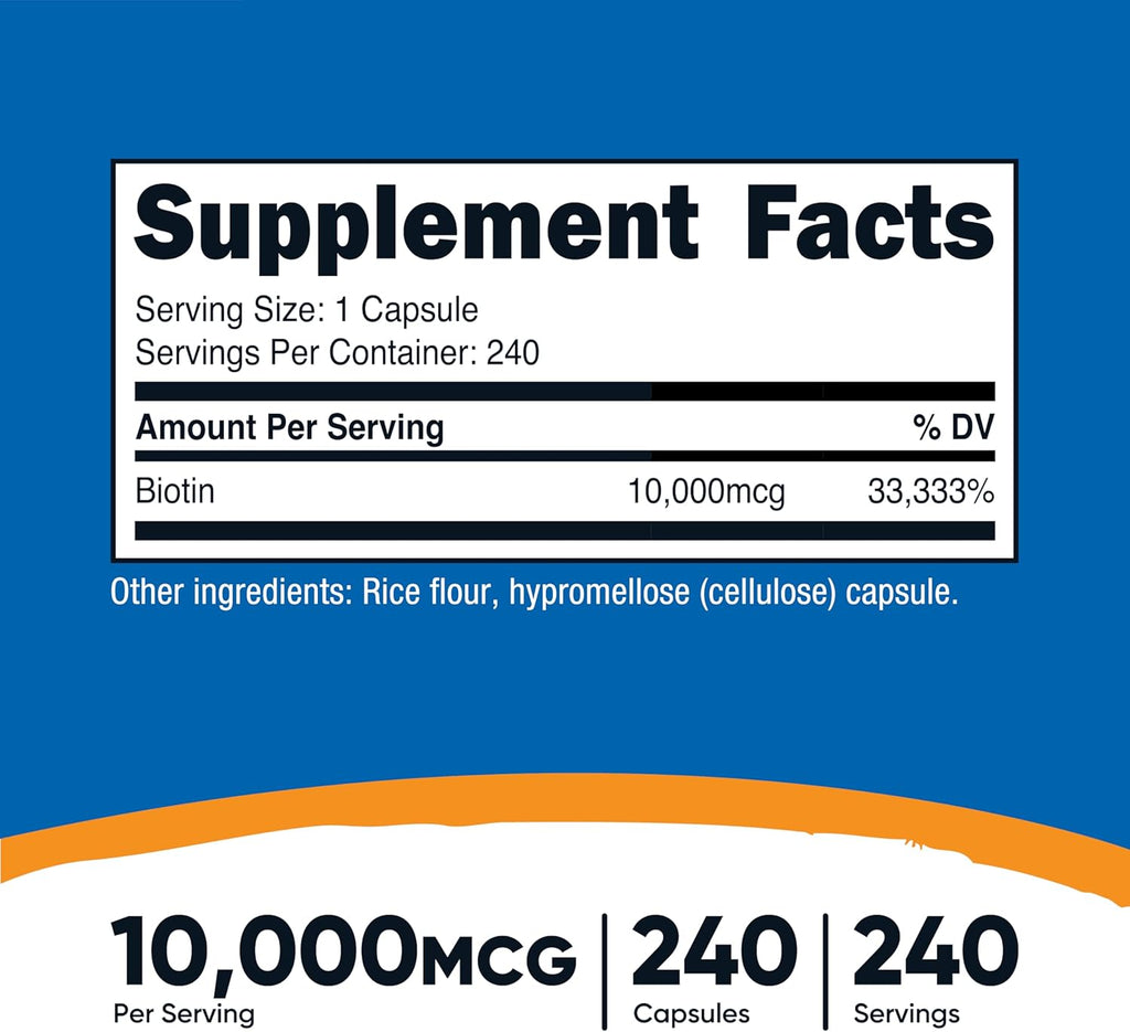 Nutricost Biotin (Vitamin B7) 10,000 mcg, 240 Capsules - Vegan, Gluten-Free Supplement
