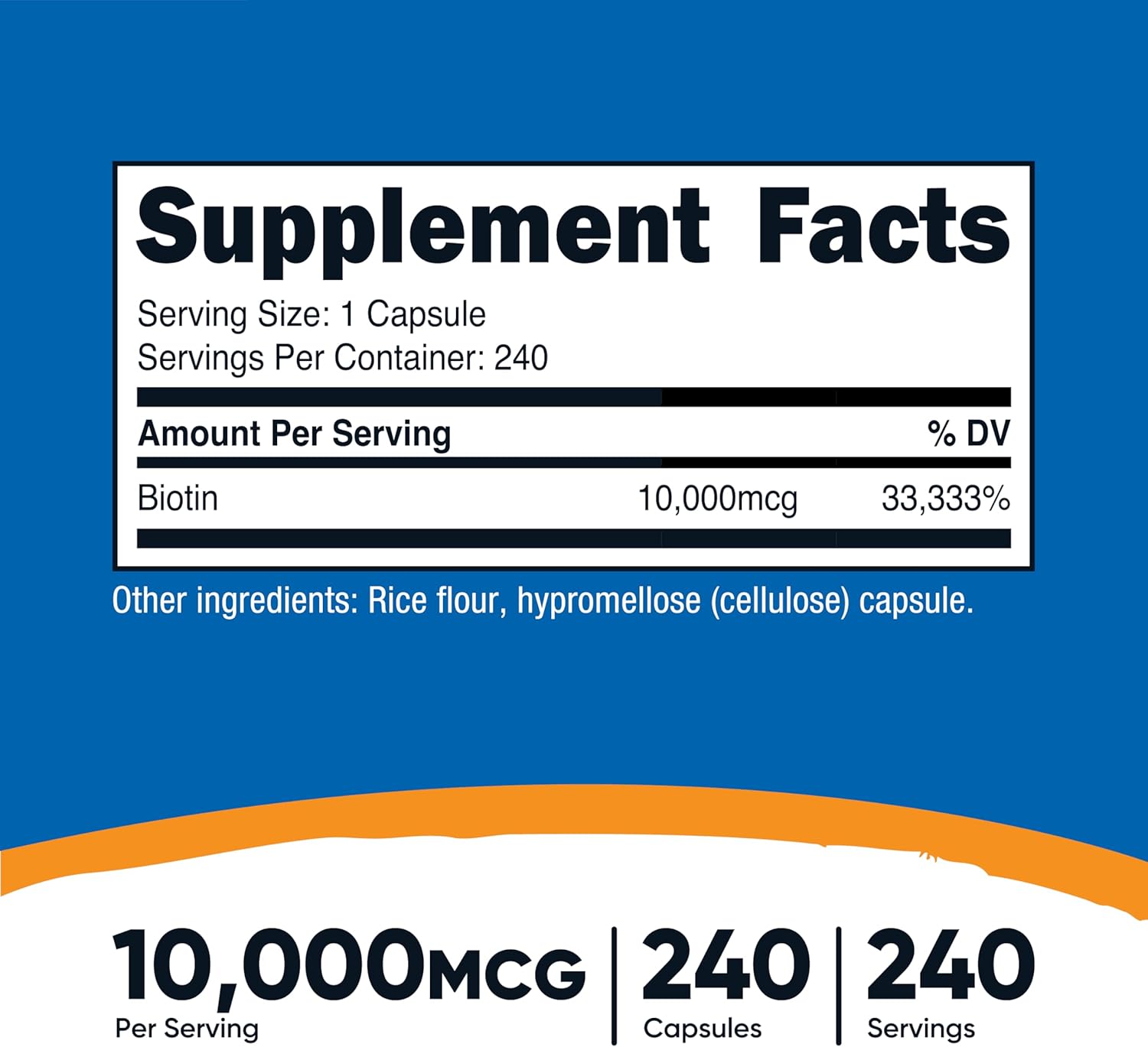 Nutricost Biotin (Vitamin B7) 10,000 mcg, 240 Capsules - Vegan, Gluten-Free Supplement