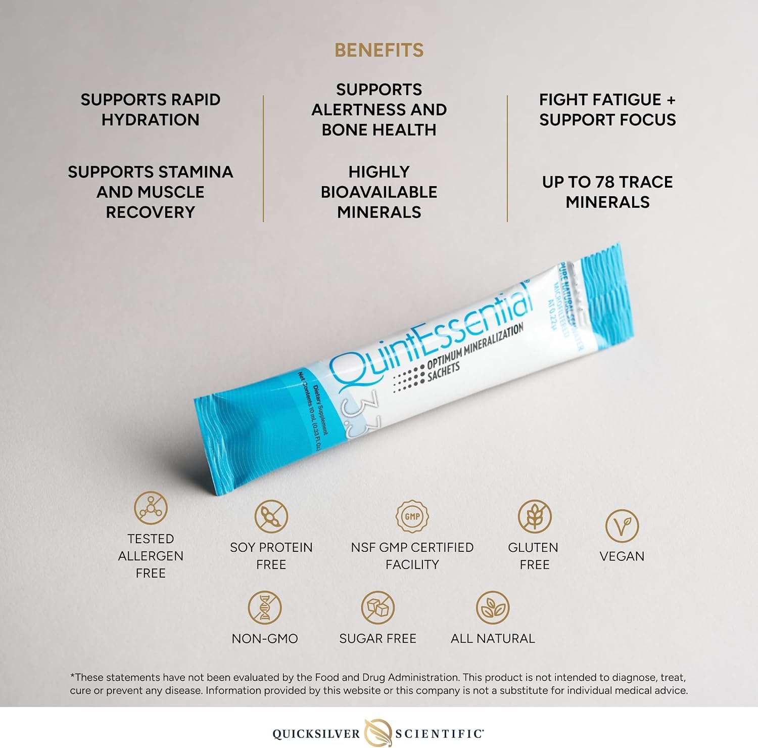 QuintEssential 3.3 Sobres - Solución Hipertónica de Agua de Mar - Minerales Líquidos para la Hidratación y Recuperación Muscular (30 sobres)