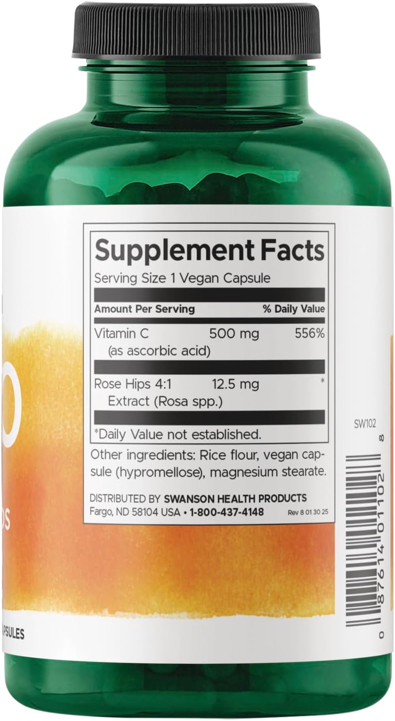 Swanson Vitamina C 500 mg con Rosa Mosqueta, 250 cápsulas