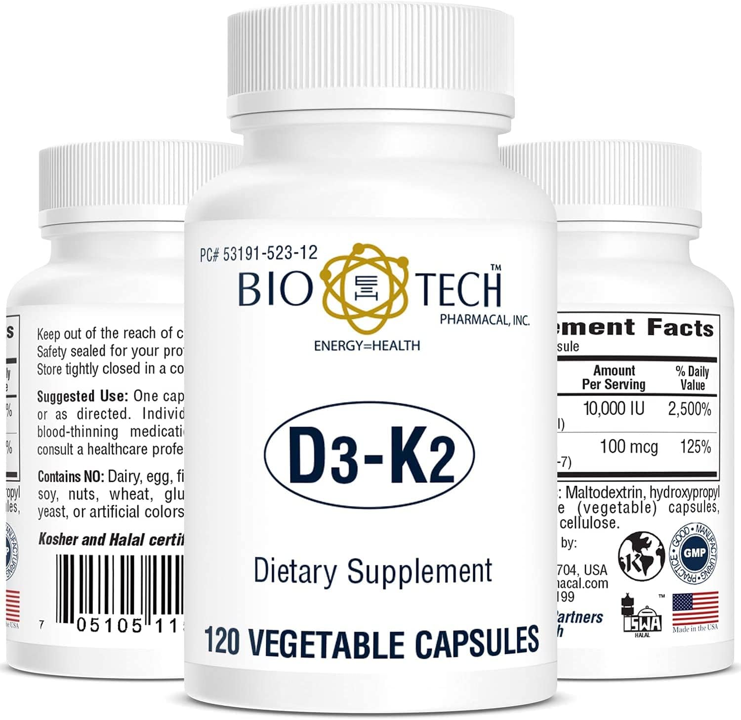 Bio-Tech D3-K2 120 Cápsulas Vegetales