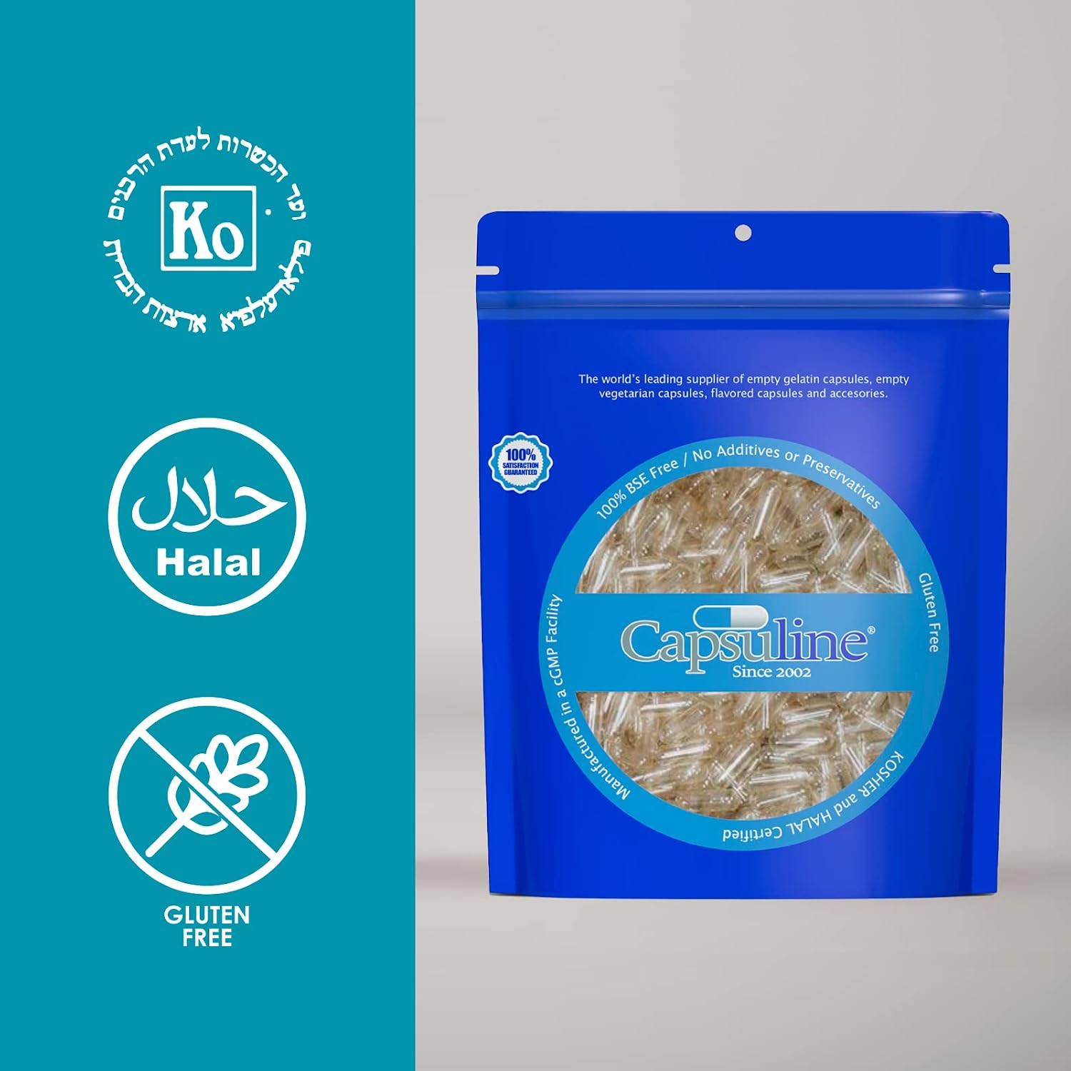 Capsuline Cápsulas de Gelatina Vacías Tamaño 00 - Claras, Kosher, Halal, No OGM (500 uds)
