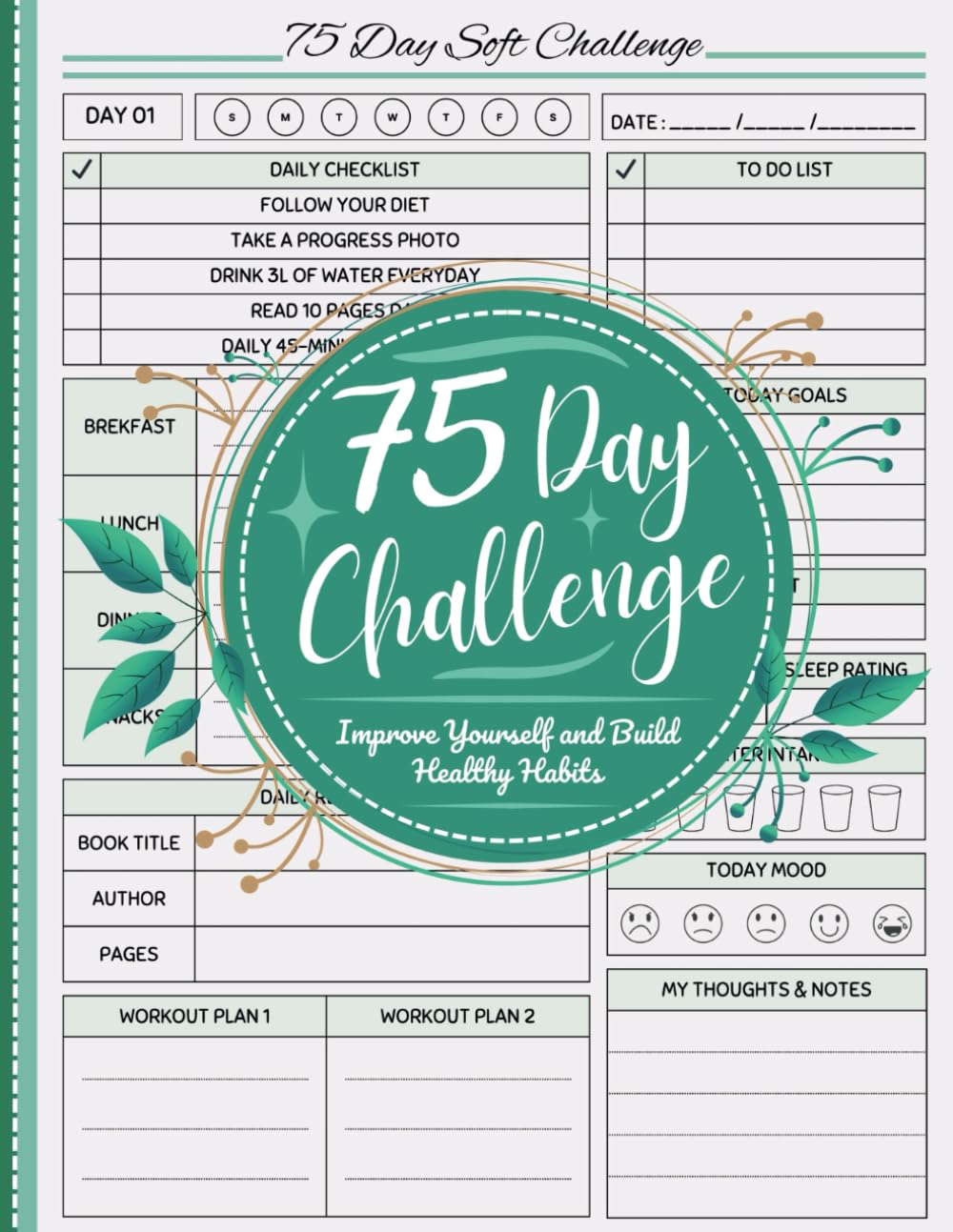 75 Day Journal and Challenge Tracker: 75 Days to Transform Yourself | Motivational Mental Toughness Planner for Diet Plans and Exercise