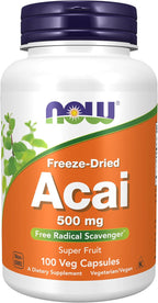 NOW Foods, Acai 500 mg, Superfruta liofilizada con polifenoles, 100 cápsulas vegetales