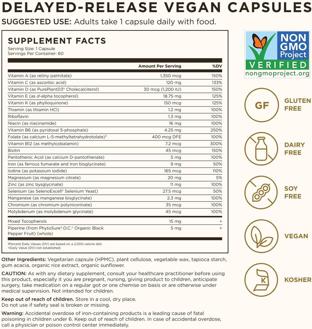 Solgar One Daily Women's Multi - Multivitamínico Completo para Mujeres, 60 Cápsulas Veganas