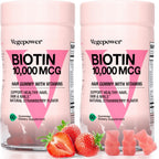 VEGEPOWER Gominolas de Biotina 10000mcg Veganas para el Mantenimiento del Cabello, Piel y Uñas