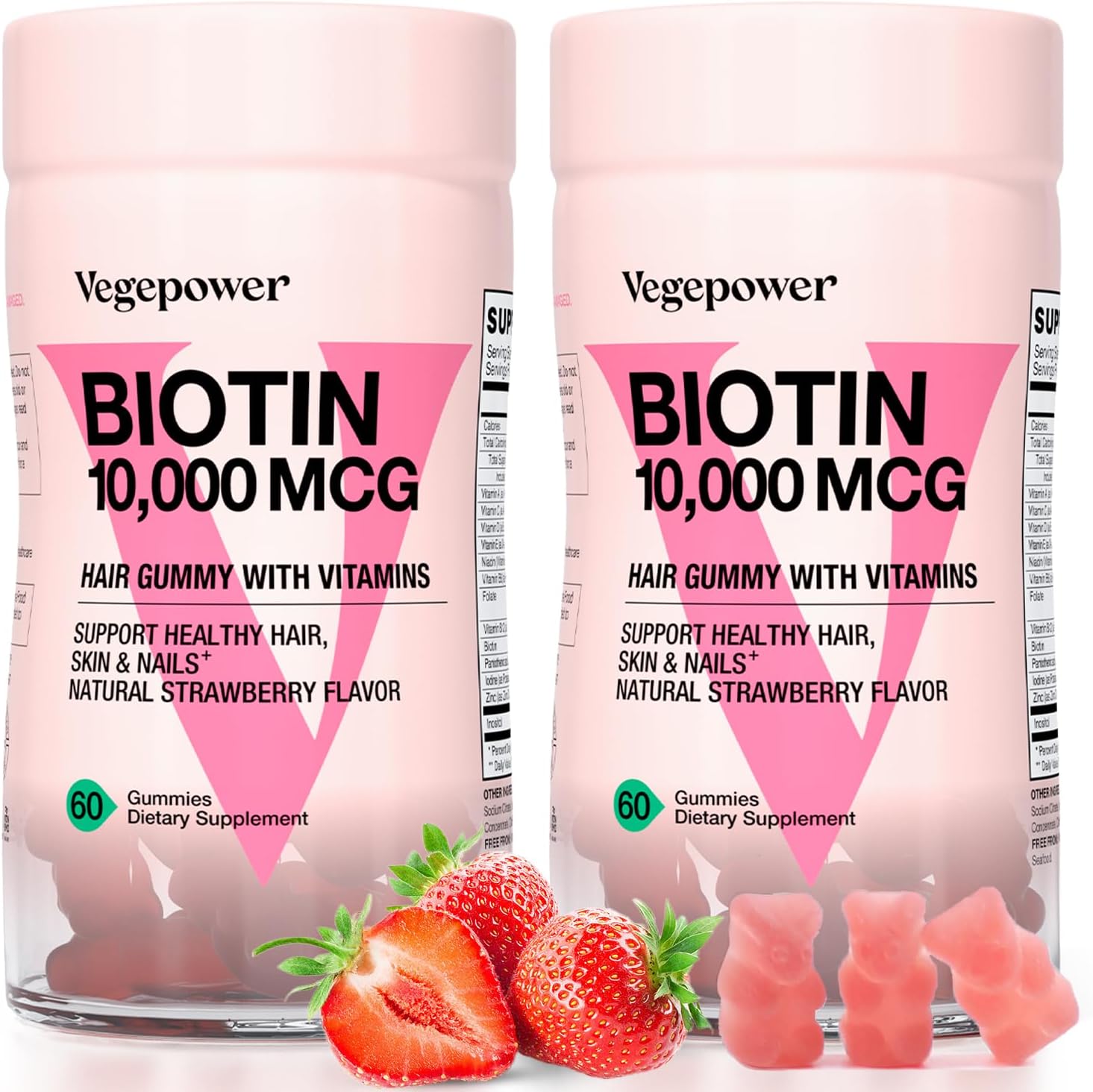 VEGEPOWER Gominolas de Biotina 10000mcg Veganas para el Mantenimiento del Cabello, Piel y Uñas