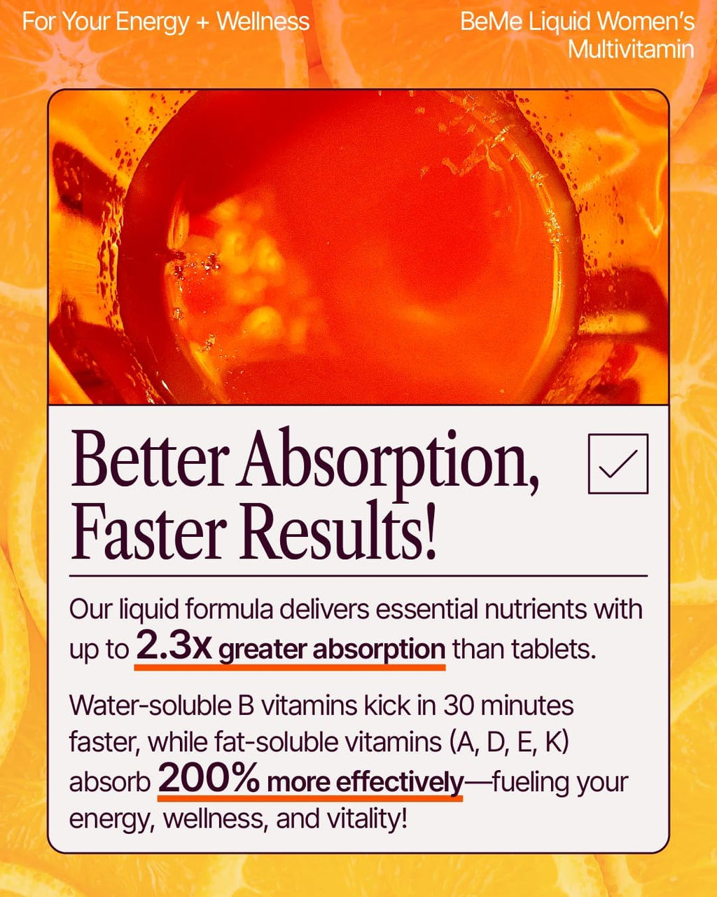 BeMe Multivitamínico Líquido para Mujeres - 13 Vitaminas y Minerales - 15 Sobres, Sabor Naranja