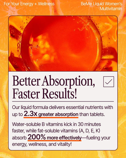BeMe Multivitamínico Líquido para Mujeres - 13 Vitaminas y Minerales - 15 Sobres, Sabor Naranja – Image 3