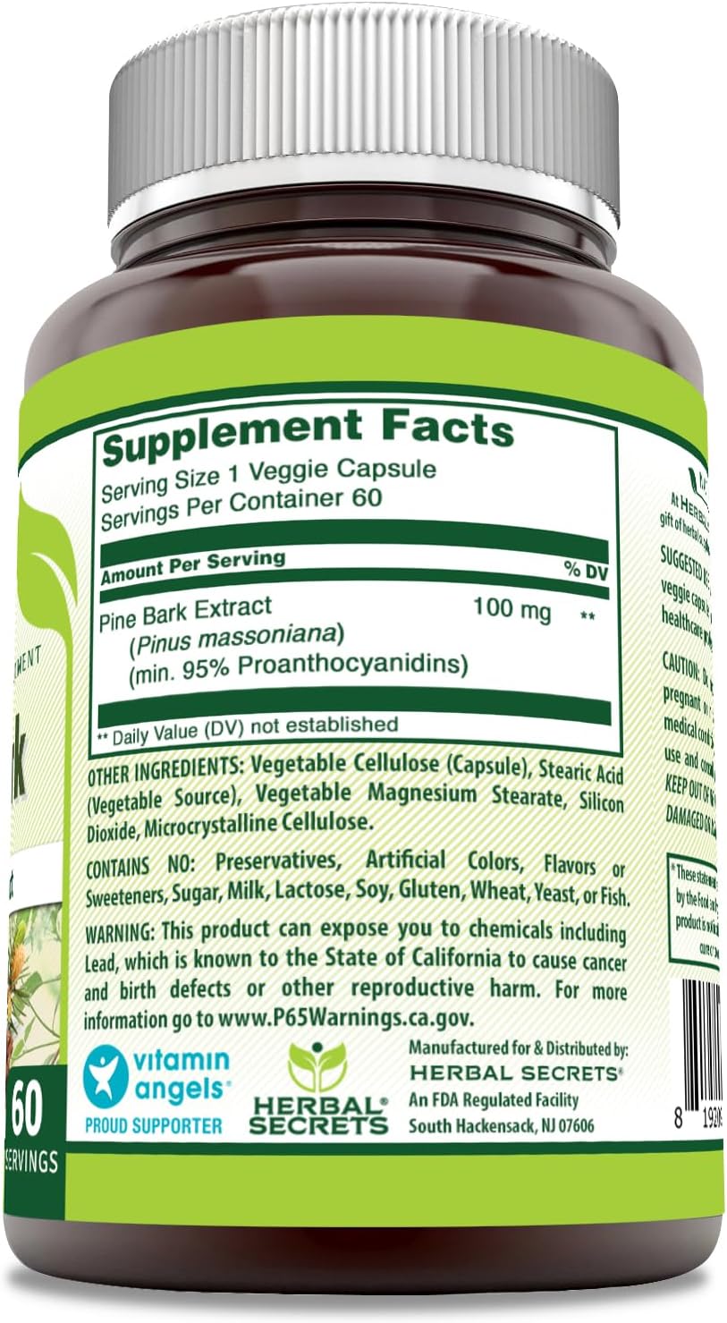 Extracto de Corteza de Pino 100 mg - Cápsulas Vegetales - Herbal Secrets (60 Unidades)