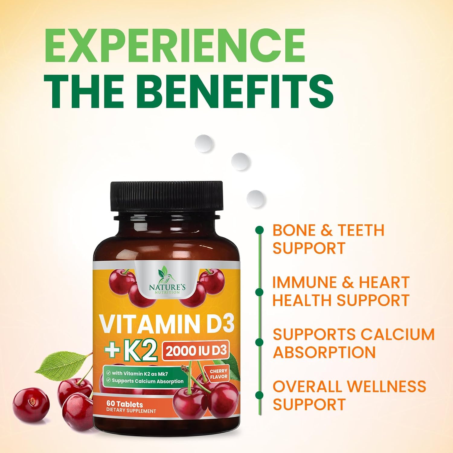 Vitamina D3 K2 2000 UI con MK-7 - 60 Comprimidos Masticables Sabor Berry