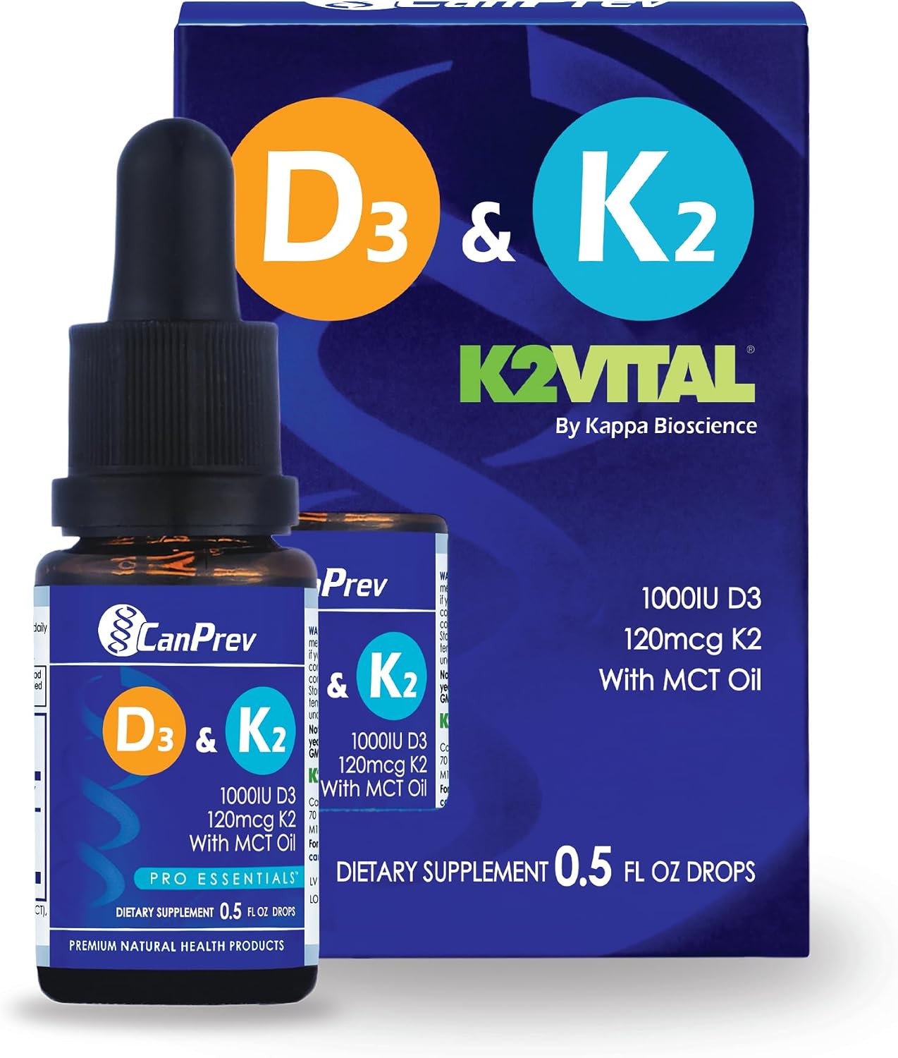 CanPrev D3 & K2 Drops - Gotas líquidas de vitamina D3 y K2 MK-7 con MCT, 15 ml (450 gotas)