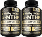 L-Metilfolato 15mg más Metil B12 - Complemento de Vitamina B9 Metilada (5-MTHF) para Salud Cerebral, Estado de Ánimo y Energía - Alta Absorción 12-en-1 - Probado por Terceros (120 Cápsulas Veganas)