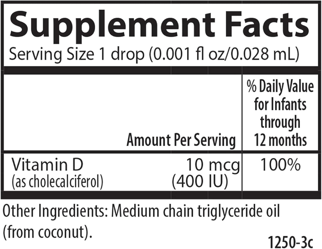 Carlson Baby's Super Daily D3 - Gotas de Vitamina D3 para Bebés, 400 UI, 365 Gotas