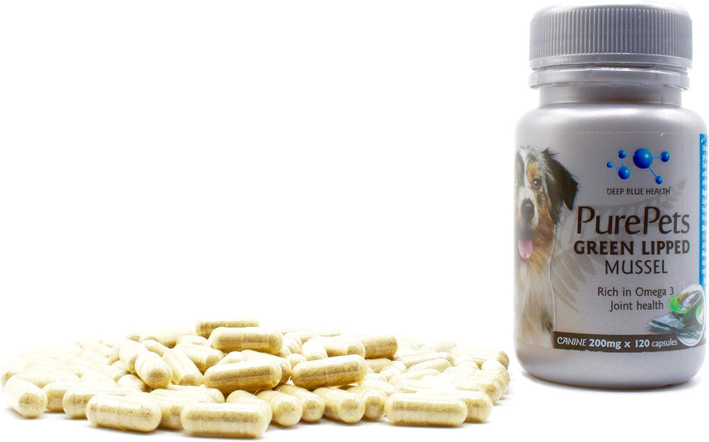 PurePets Cápsulas de Mejillón de Labios Verdes para Perros y Gatos – 200mg x 120 Cápsulas