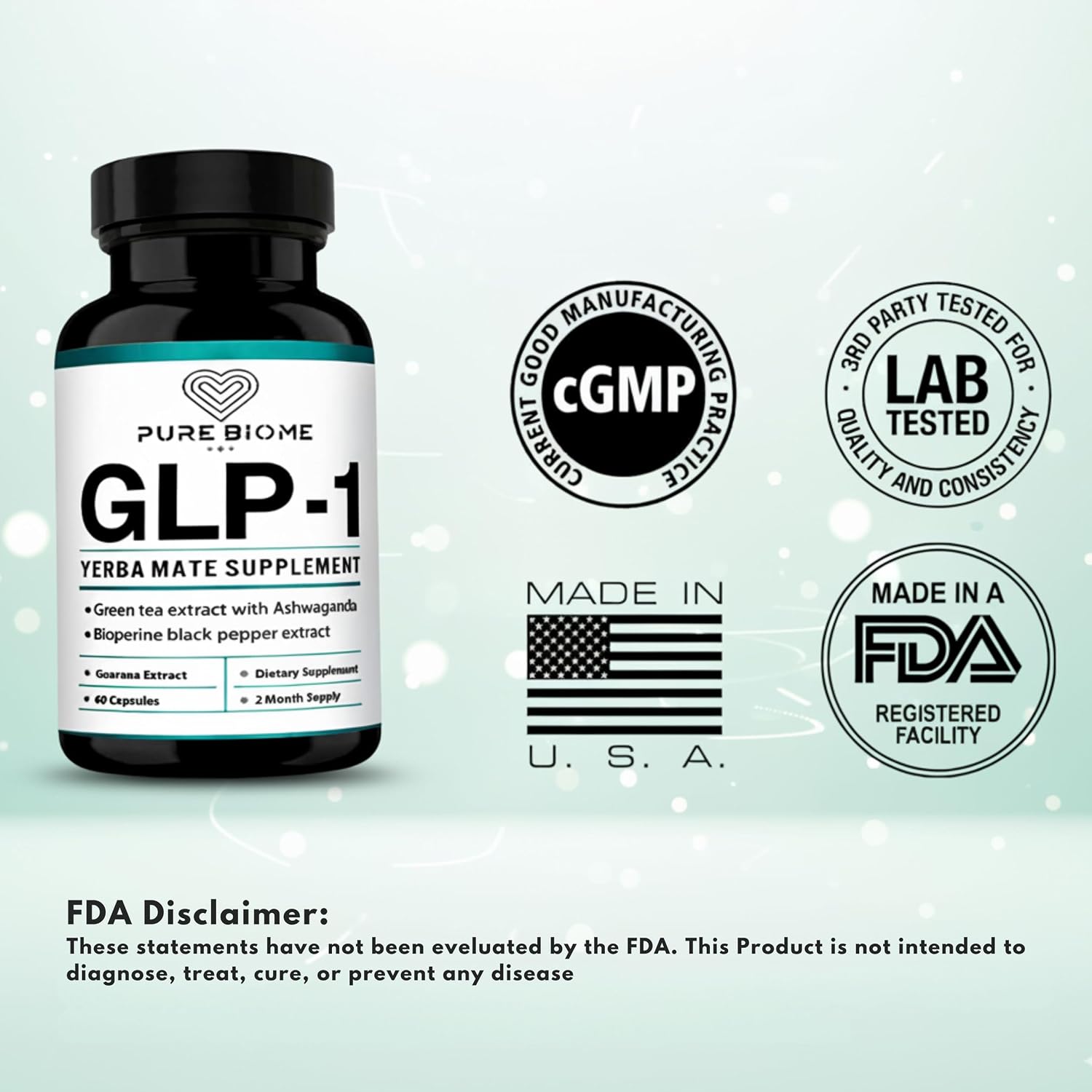 GLP-1 Yerba Mate, Guaraná, Té Verde y Ashwagandha - 40mg Cafeína por Cápsula
