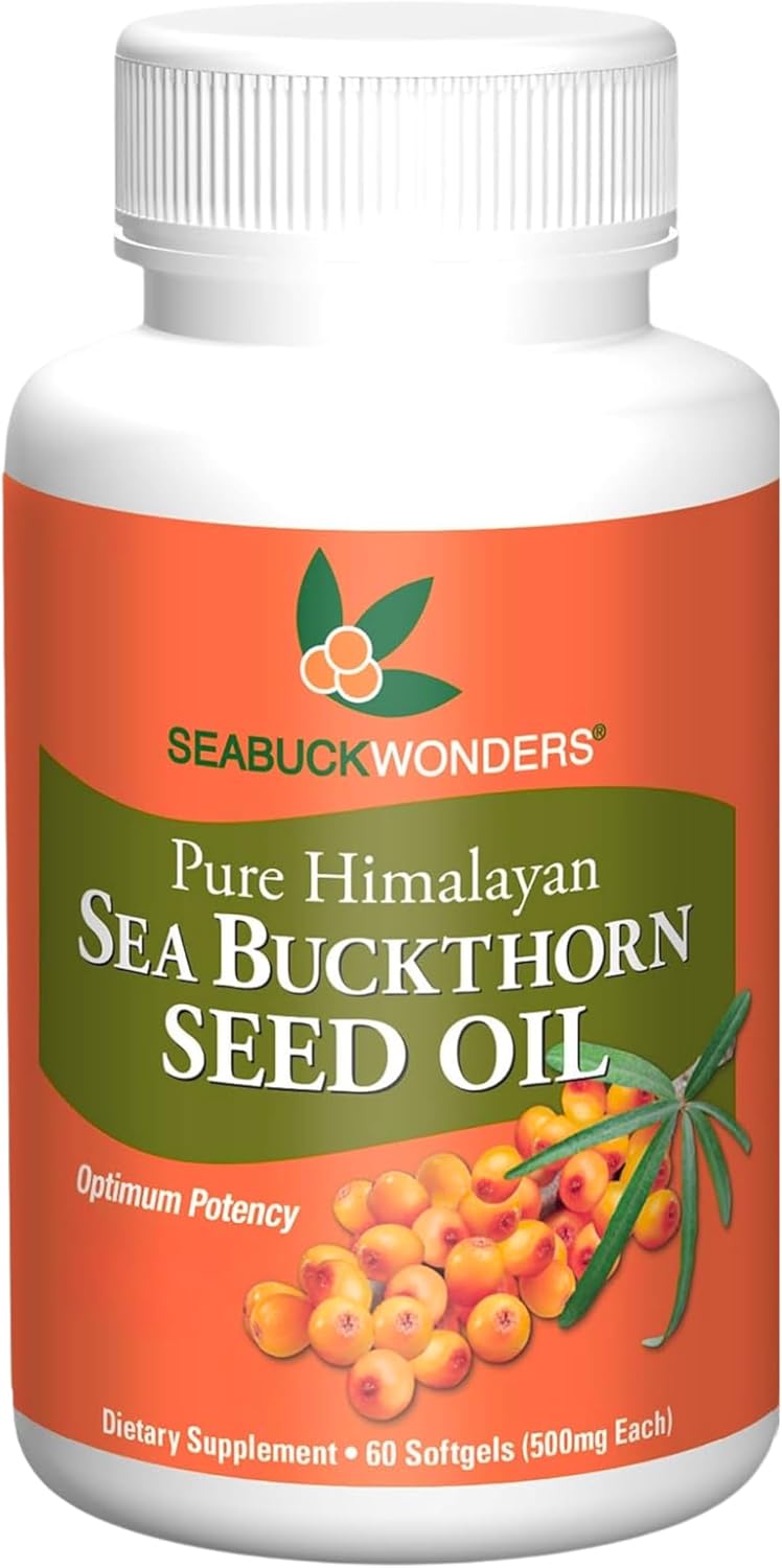 SEABUCKWONDERS Aceite de Semilla de Espino Amarillo Orgánico - Omega 3-6-9, 120 Cápsulas Blandas