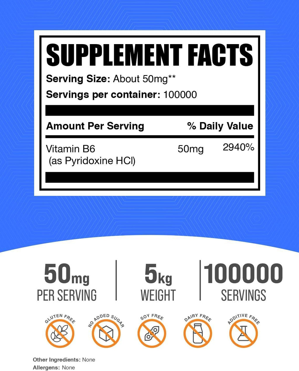 Vitamina B6 (Piridoxina HCl) en Polvo - 50mg por Ración - 5kg
