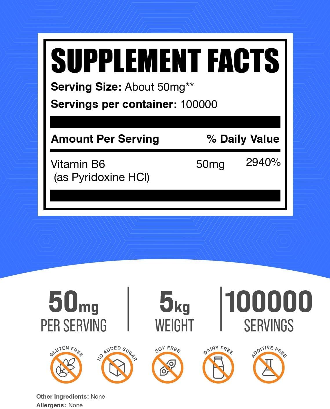 Vitamina B6 (Piridoxina HCl) en Polvo - 50mg por Ración - 5kg