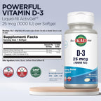 KAL Vitamina D3 1000 UI (25 mcg) – 100 Cápsulas Blandas