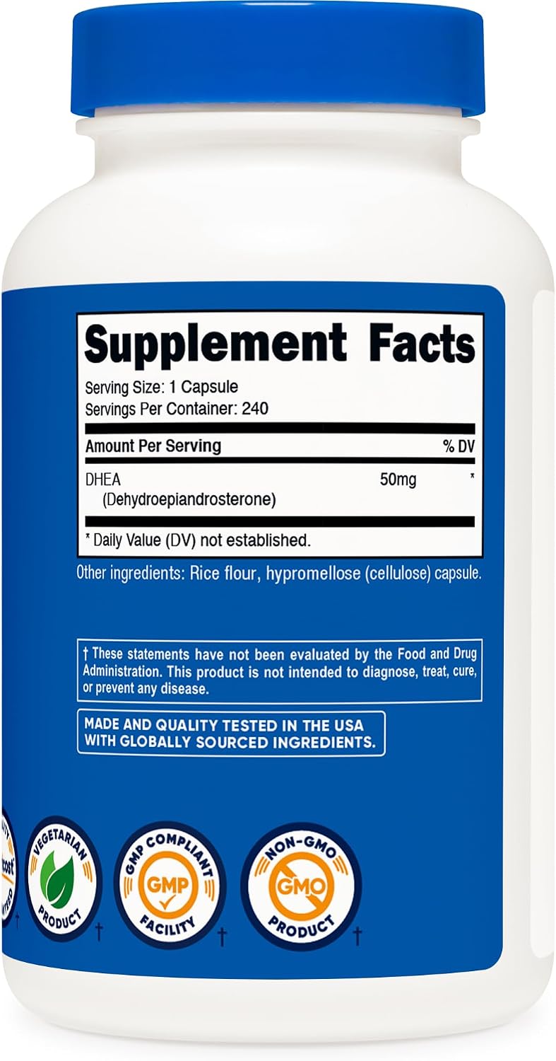 Nutricost DHEA 50mg, 240 Cápsulas - Sin Gluten, Sin Soja, No GMO