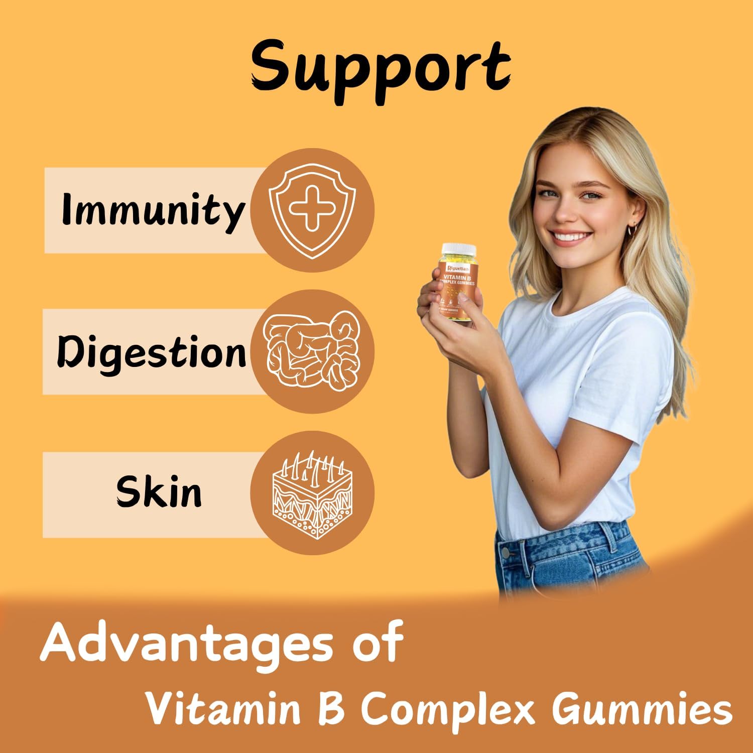 Complejo B Gummies con Biotina, Colina, Inositol, Vitamina C y Zinc - Sabor Mango - 120 Gominolas Veganas