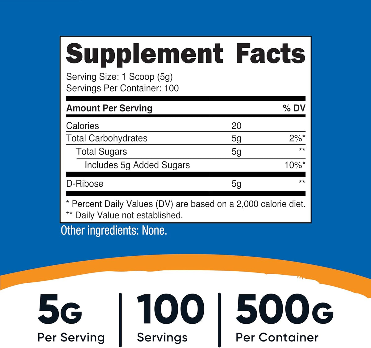 Nutricost D-Ribosa en Polvo - 500 g (5000 mg – Mantenimiento de la energía celular: Contribuye al funcionamiento – Image 2