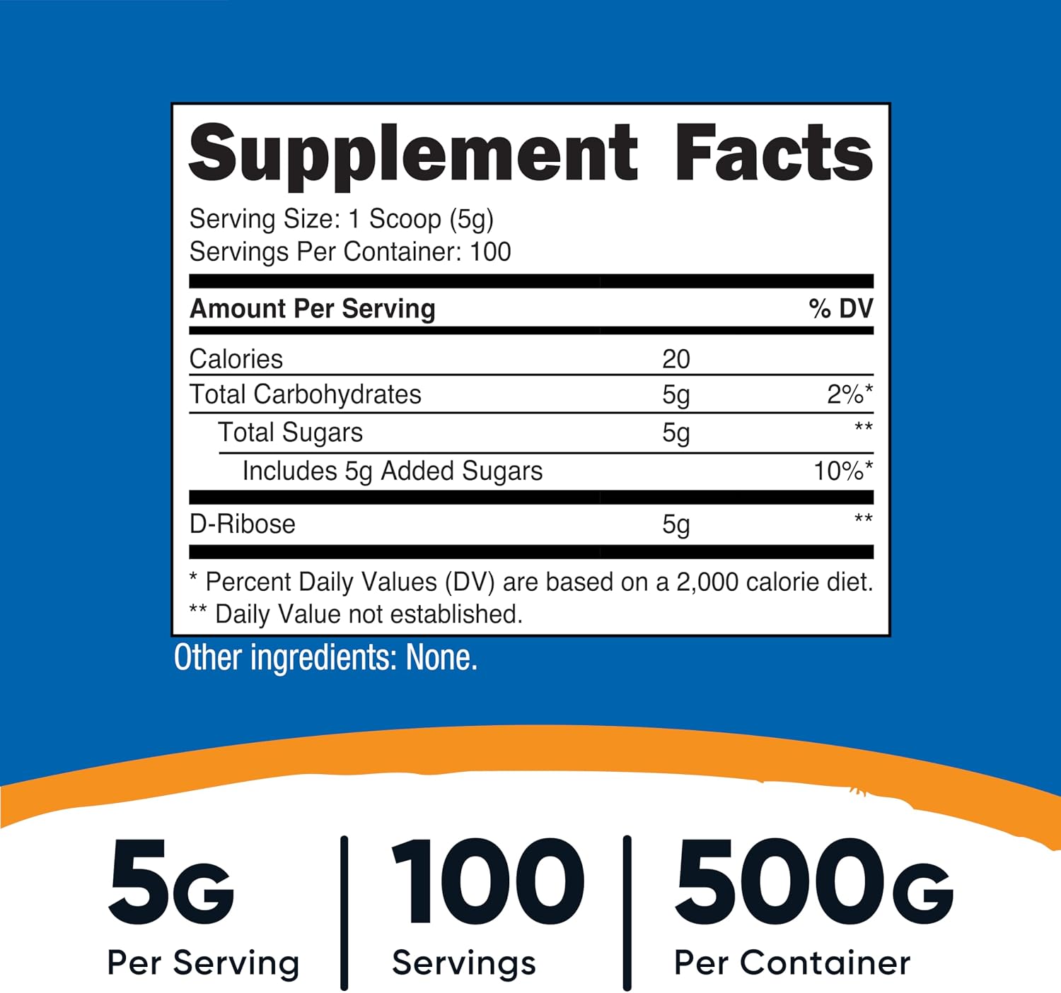 Nutricost D-Ribosa en Polvo - 500 g (5000 mg por Ración)
