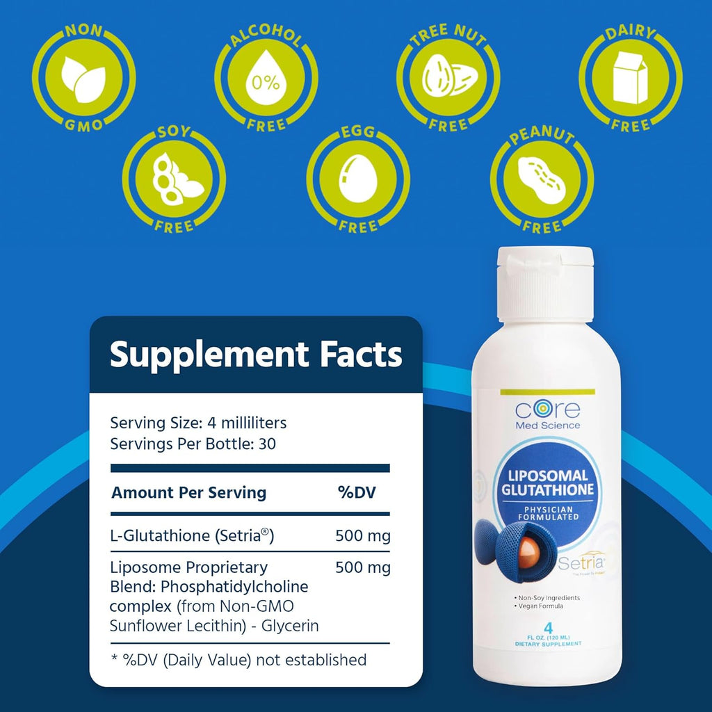 Core Med Science Liposomal Glutathione - 500 mg, 118 ml - Antioxidant Food Supplement