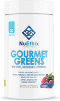 NuEthix Formulations Gourmet Greens Drink Powder – Suplemento en polvo con superalimentos, probióticos y enzimas – Sabor Berry – 30 porciones