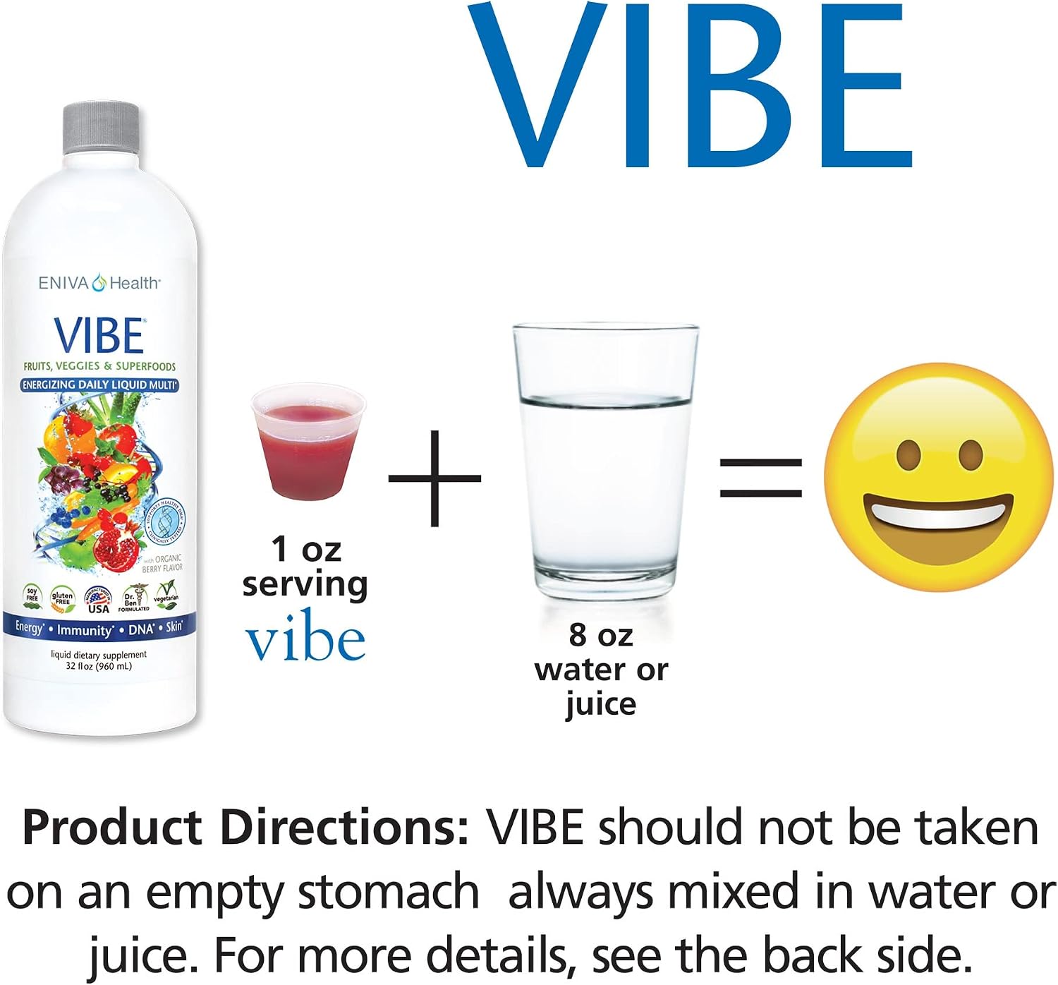 Eniva Health VIBE Multivitamínico Líquido - 32 Vitaminas, Minerales y Fitonutrientes - Suplemento Diario para Hombres y Mujeres - 950 ml