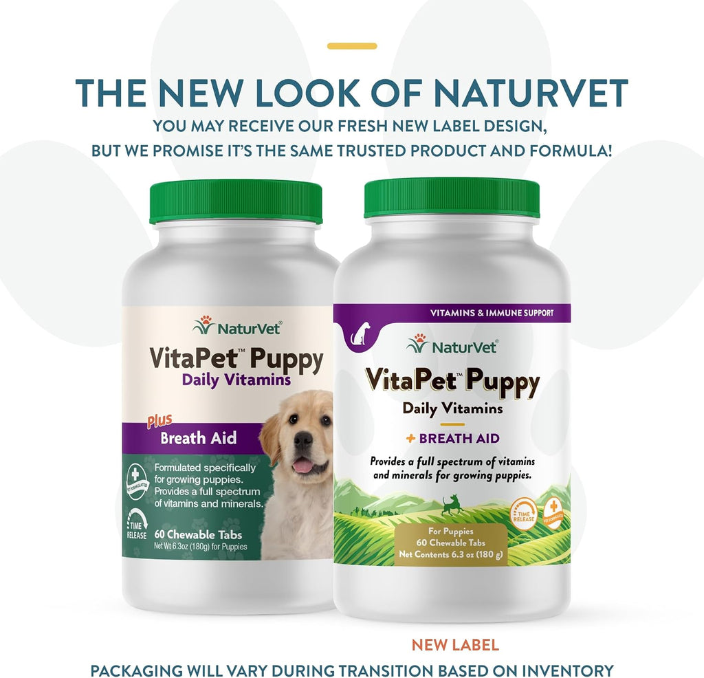 NaturVet VitaPet Multivitamínico para Cachorros con Aliento Fresco - 60 Comprimidos Masticables de Liberación Prolongada