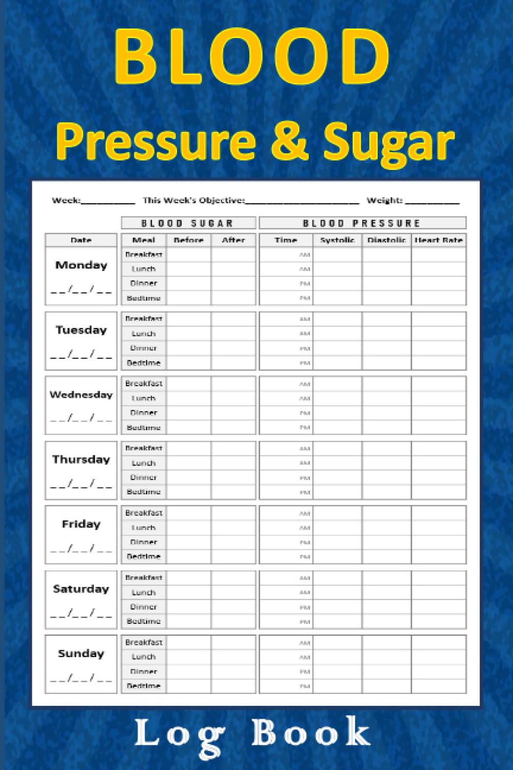 Blood Sugar & Pressure Log Book: 2 in 1 Diabetes and Blood Pressure Log Book for Daily Tracking, Heart Rate Tracker