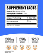 BulkSupplements DIM Powder - Diindolylmethane 200mg per Serving, Unflavored, Gluten Free, 250g