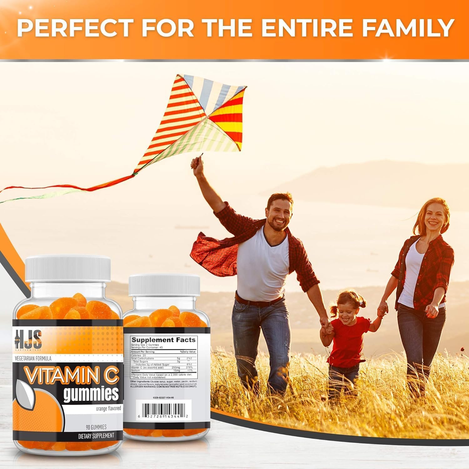 HJS Supplements Vitamin C Gummies, Sabor Naranja, 90 Gominolas