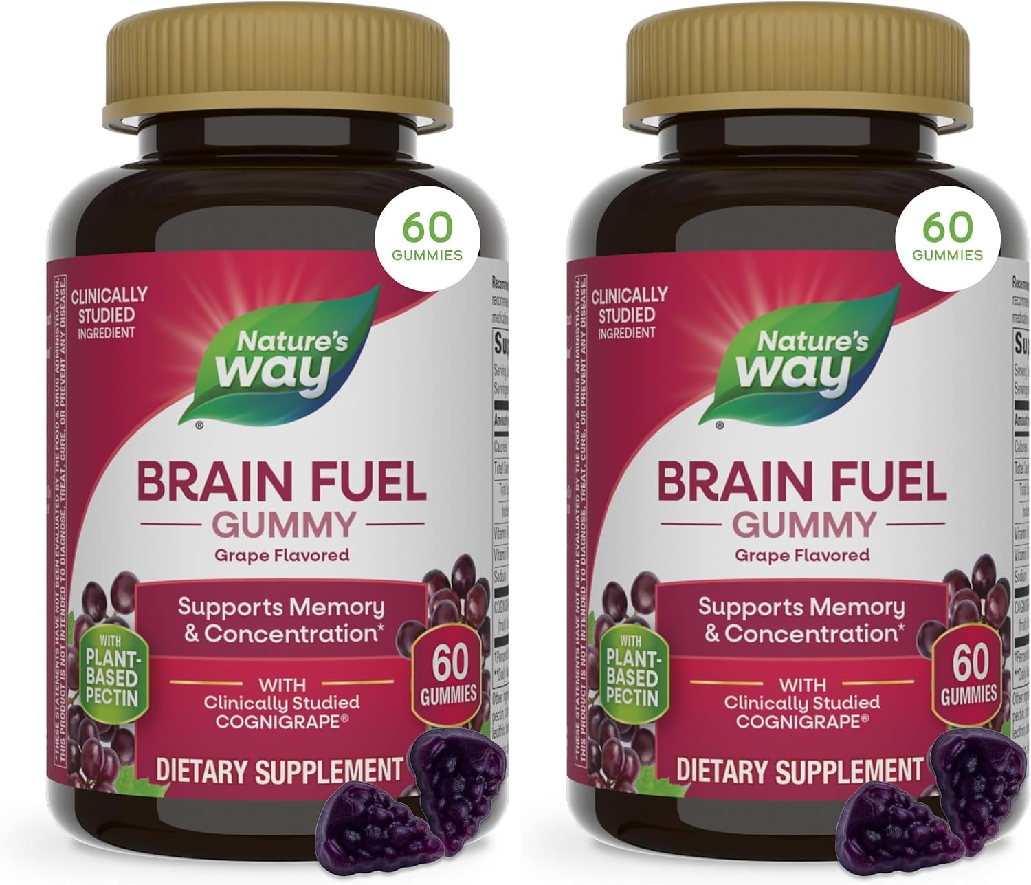 Nature's Way Brain Fuel Gummies - Gominolas para el apoyo cognitivo, con Cognigrape, vitaminas B6 y B12, sabor a uva, 60 unidades