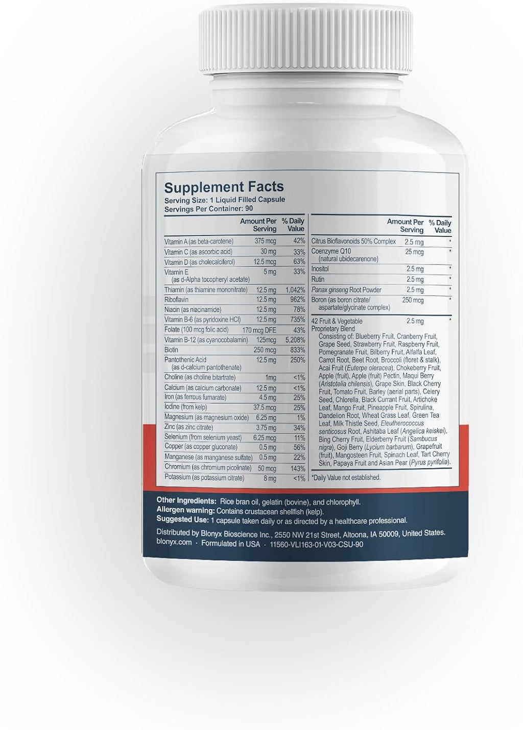 Blonyx Multivit+ Multivitamínico para Atletas - Nutrientes de Alimentos Integrales, Apoya el Rendimiento y la Salud Muscular, 90 Días de Suministro
