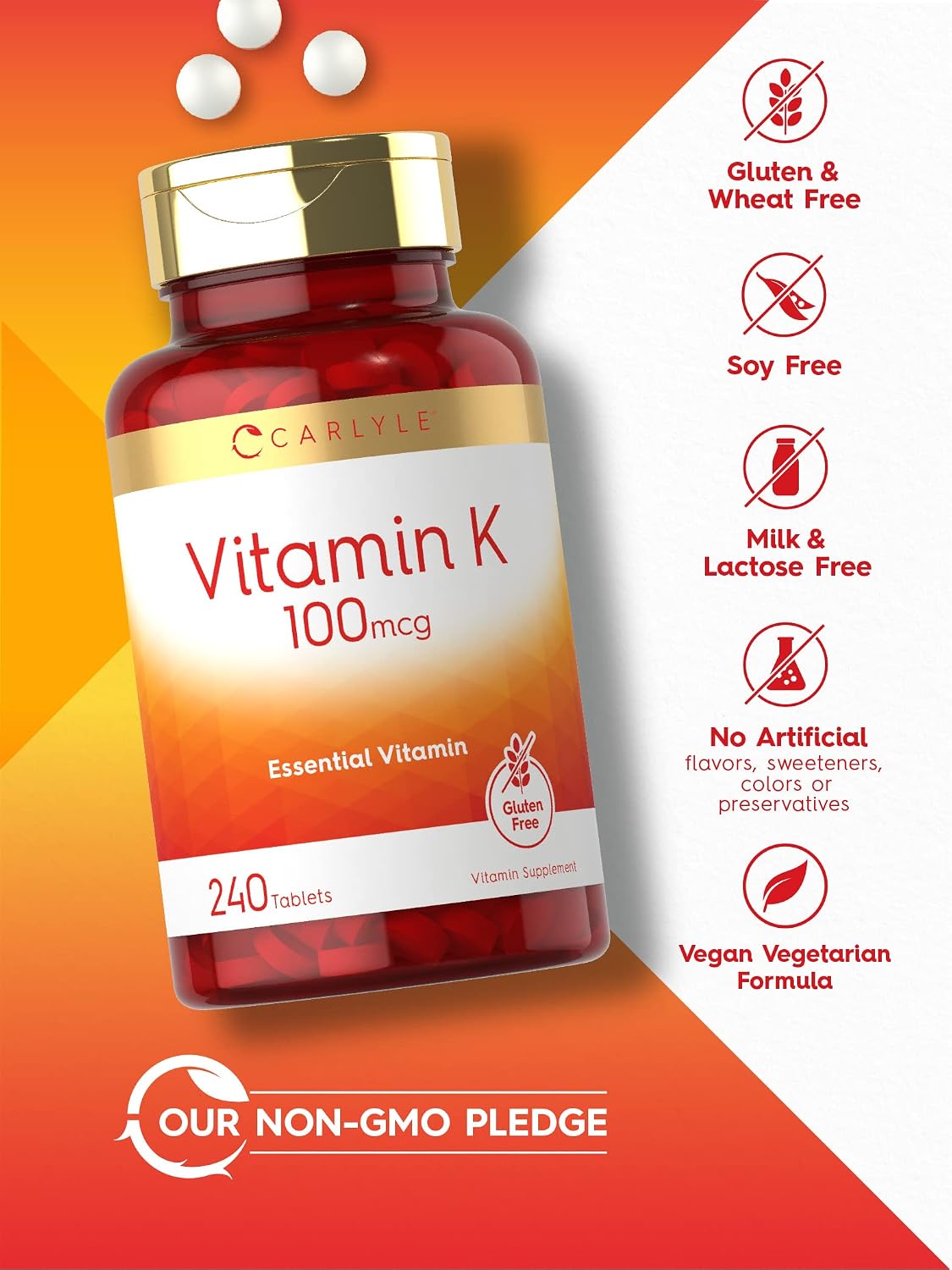 Carlyle Vitamina K1 100 mcg – 240 Comprimidos Vegetarianos
